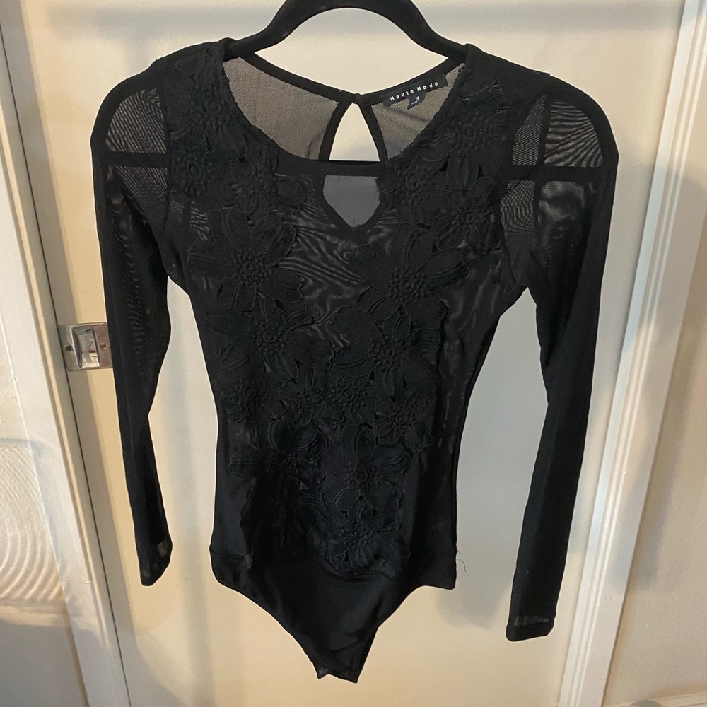 Black Flowered Mesh Bodysuit